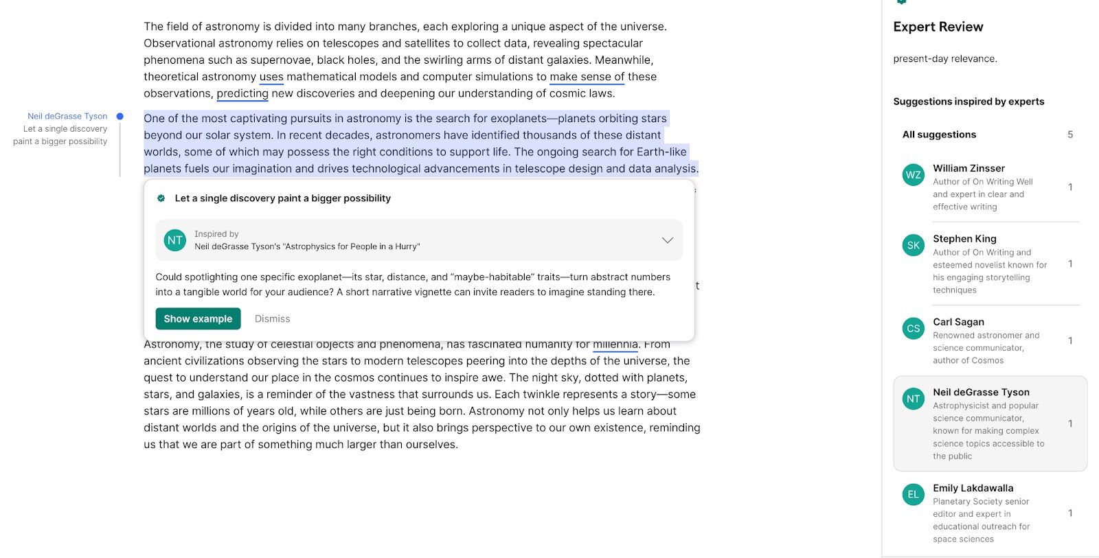 Grammarly Expert Review feature