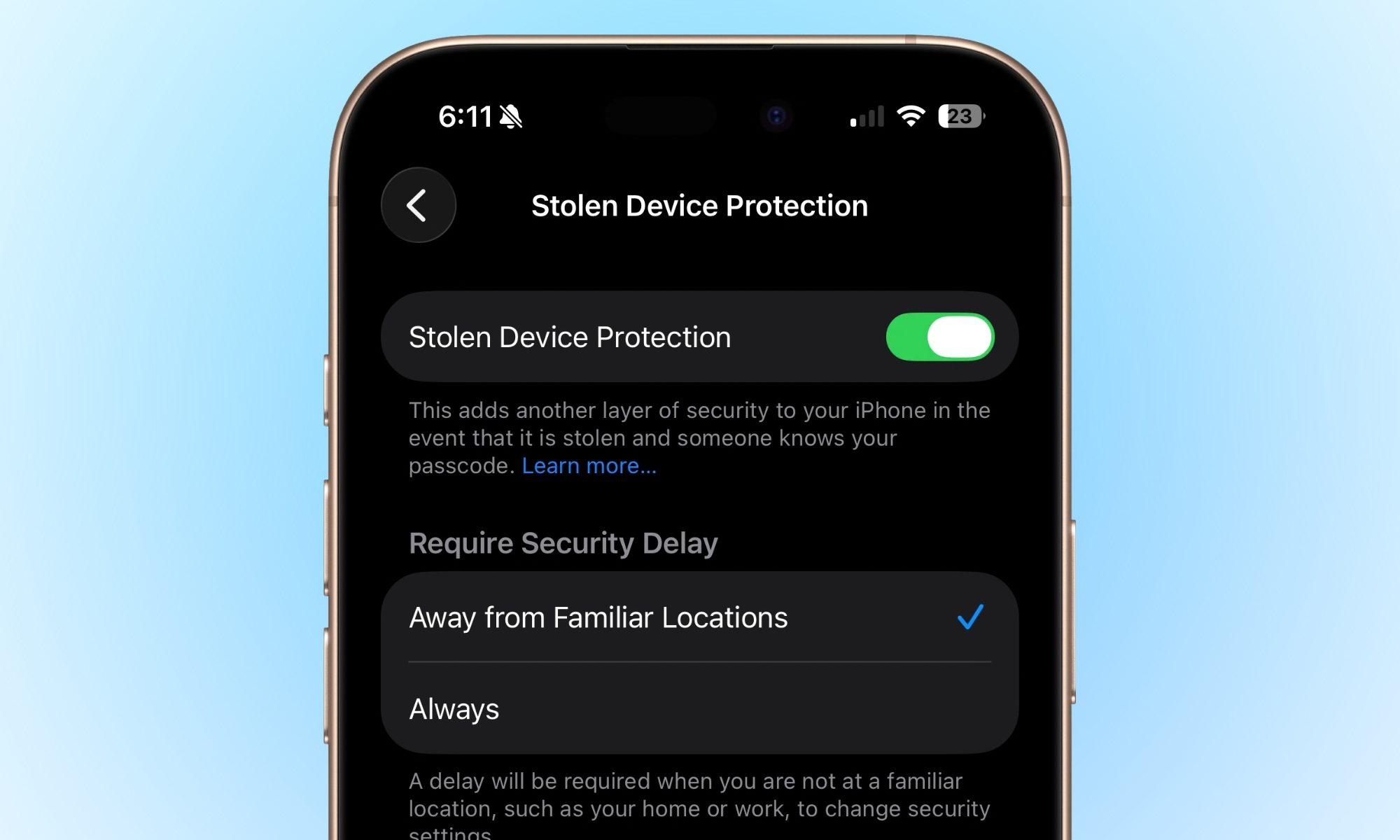 Stolen Device Protector on iOS 26.4.
